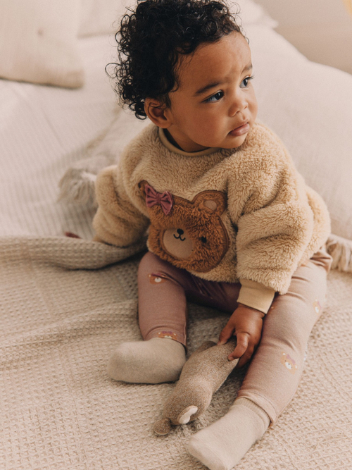 Толстовка флисовая и легинсы в комплекте для малышей Next 904-482, Бежевый, Коричневый