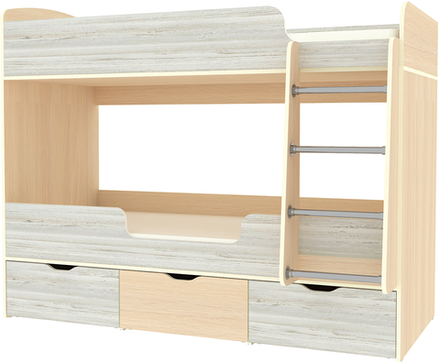 Кровать двухъярусная КарИВи Малыш Двойняшка 80х180  Дуб Молочный Винтерберг
