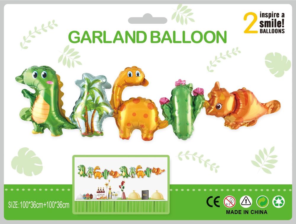 Гирлянда (40''/102 см) Фигура, Динозаврики, 2 шт. в упак.