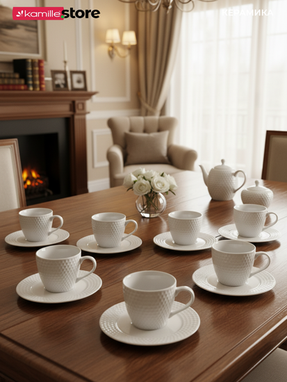 Чайный сервиз 250 мл. 12 предметов, на 6 персон, керамика