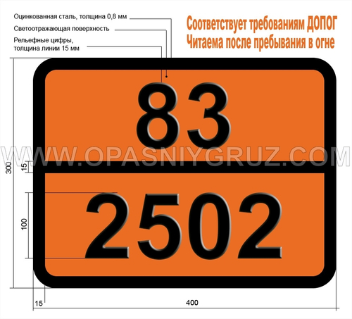 Табличка Опасный груз 83-2502 ВАЛЕРИЛХЛОРИД