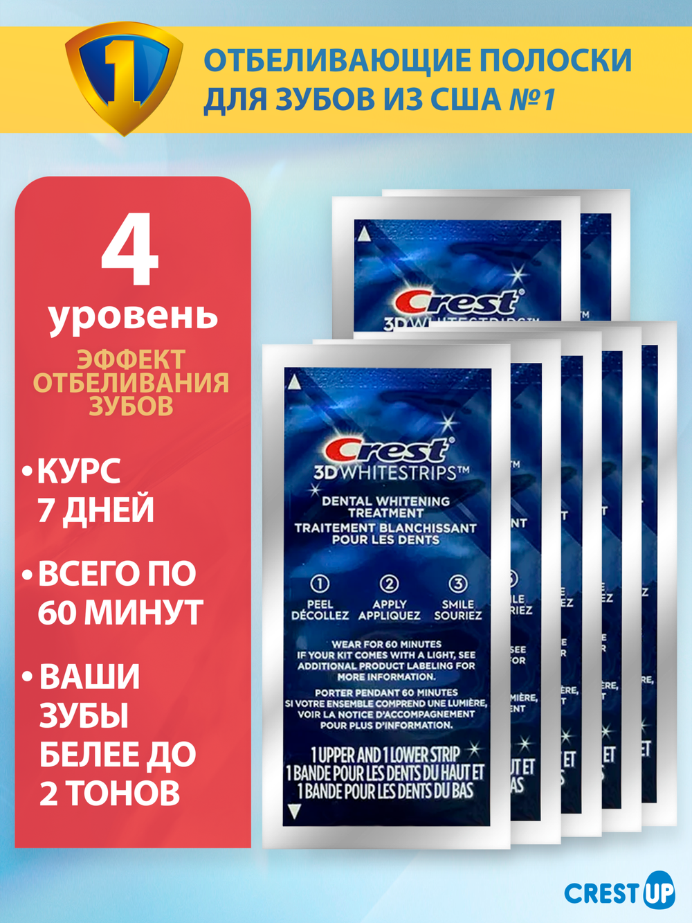 Отбеливающие полоски для зубов Crest 3D Whitestrips 1 Week Smile Transformation (Glamorous White) 7 пакетиков 1/2 курса