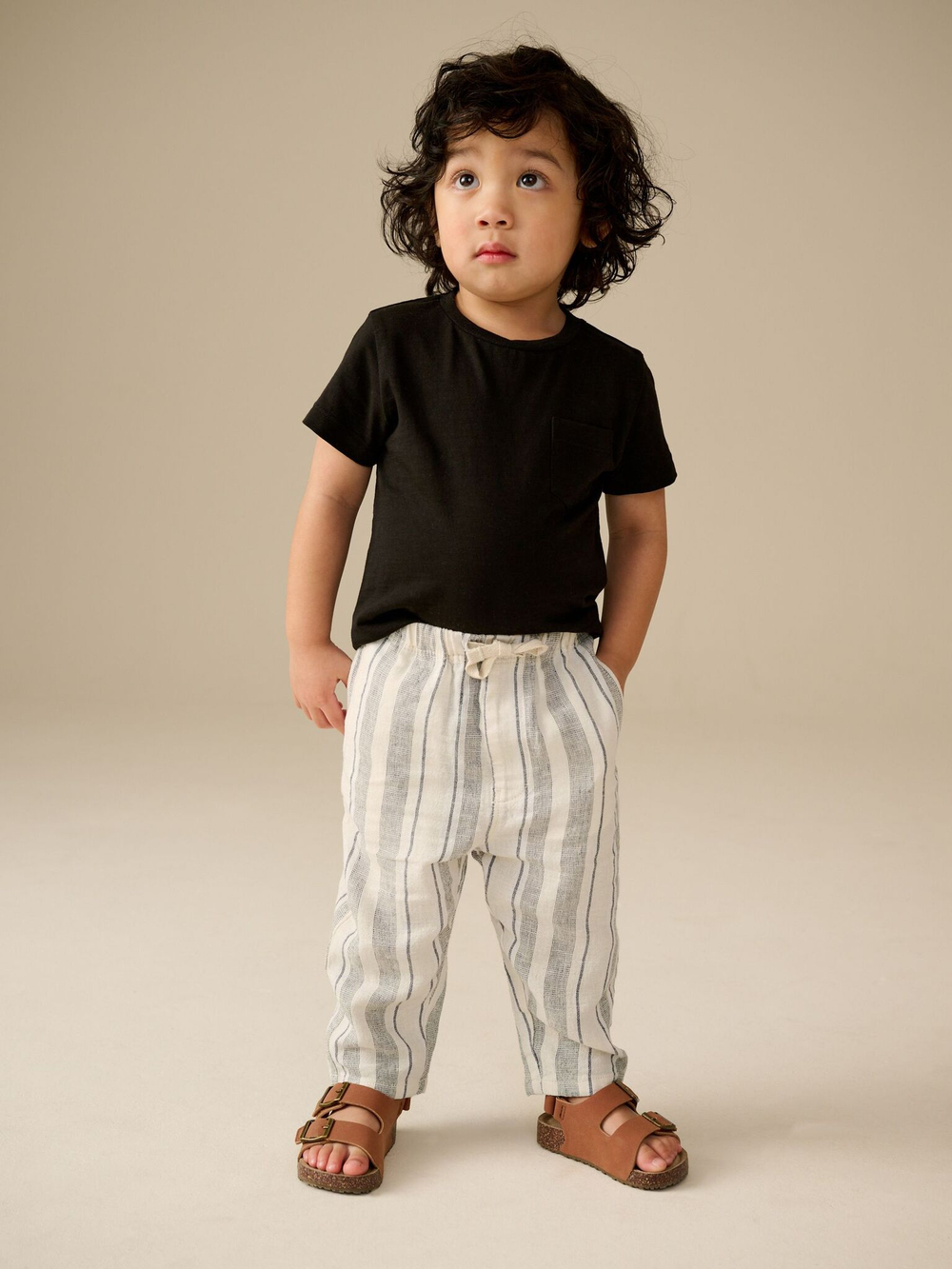 Брюки льняные широкие для мальчика Next E44-880, Молочный