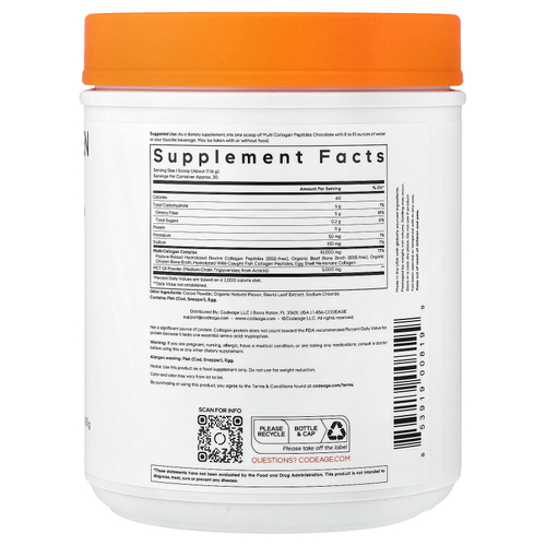 Codeage, пептиды коллагена нескольких типов, в форме порошка, с шоколадным вкусом, 515 г (18,17 унции)