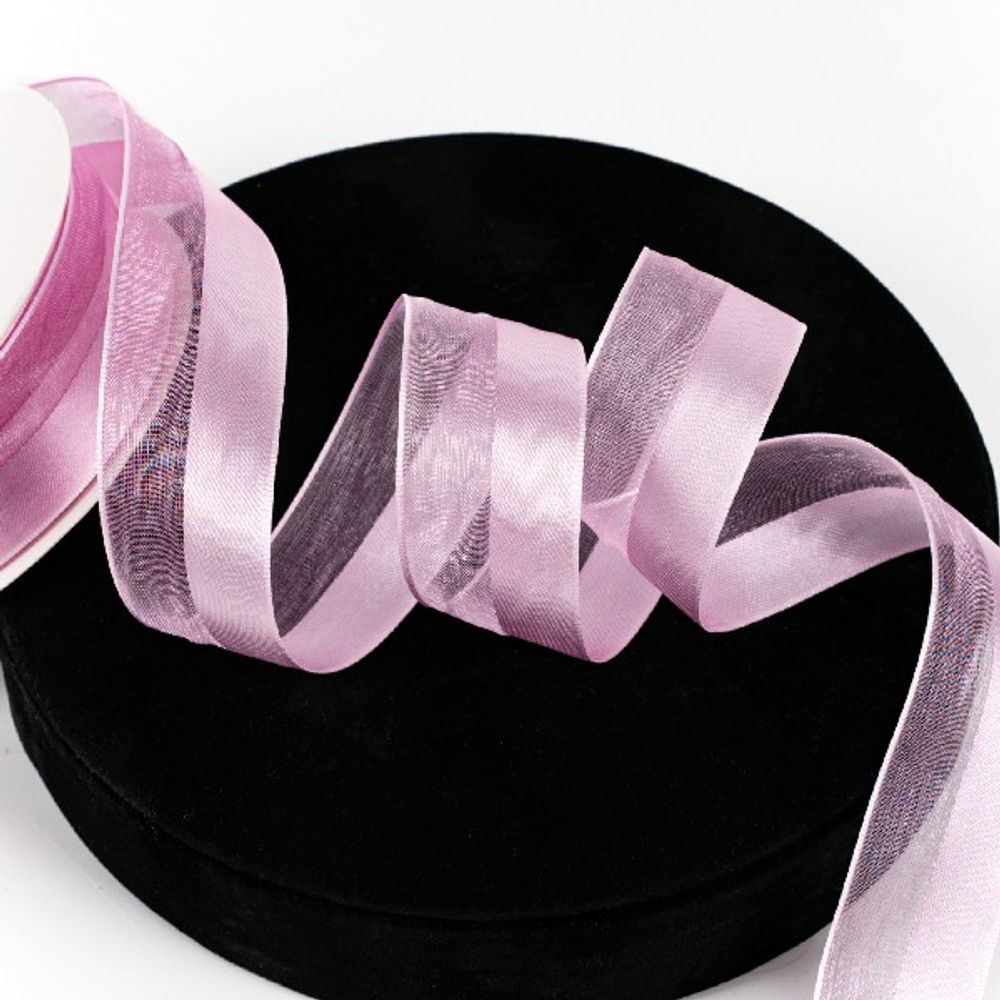 Лента атлас/шифон "Премиум" 2,5см*18м Розовый зефир