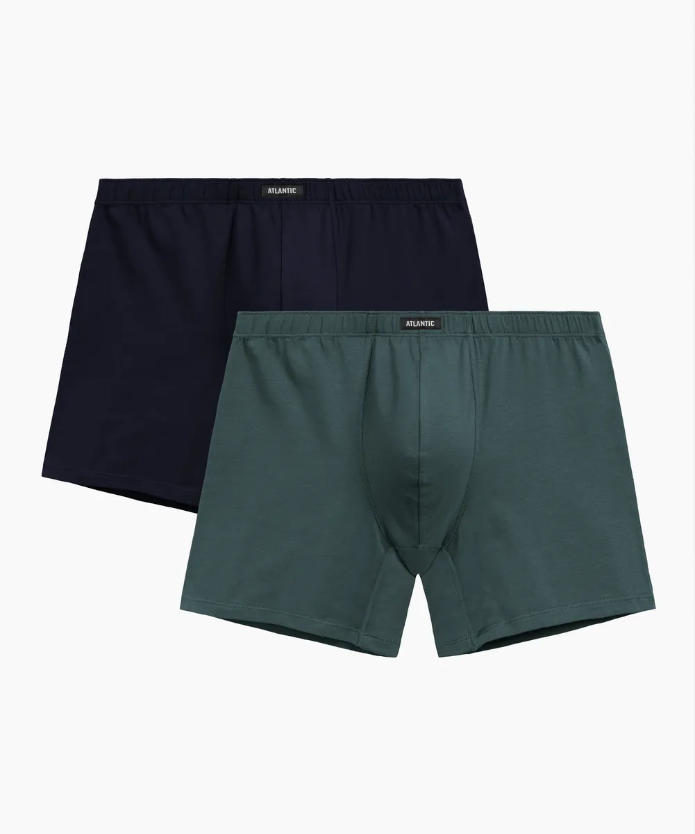 Мужские трусы шорты удлиненные Atlantic, набор 2 шт., хлопок, зелёный лес + темно-синие, 2MH-173