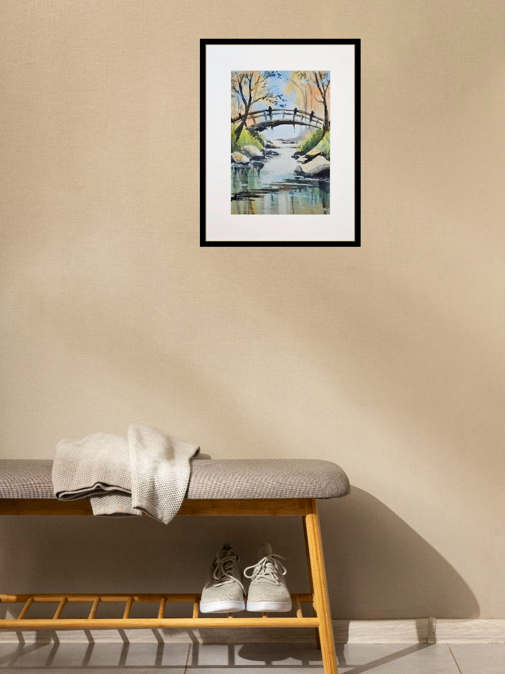 Картина авторская акварельная в паспарту 30х40 см на стену для интерьера "Переправа"