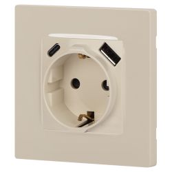 Розетка ЭРА Серия 12 12-4108-02 2P+E 16A-250В со шторками с USB type-A+C 5В-3А слоновая кость