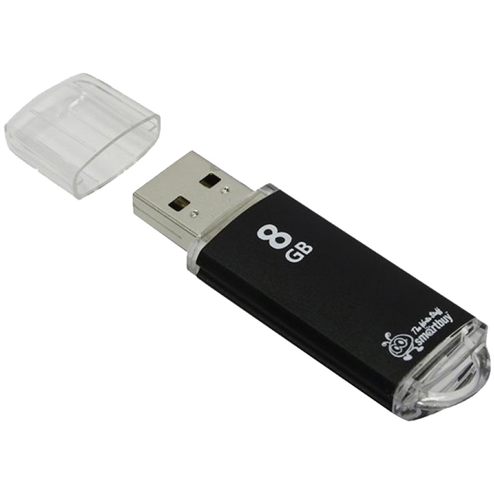 Память 8GB, Smart Buy, V-Cut , Flash USB 2.0, черный, металл. корпус