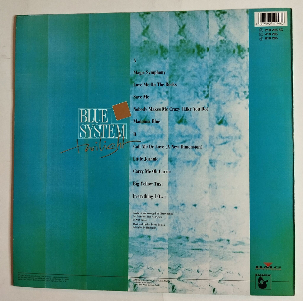 Винтажная виниловая пластинка LP Blue System Twilight (Spain 1989)