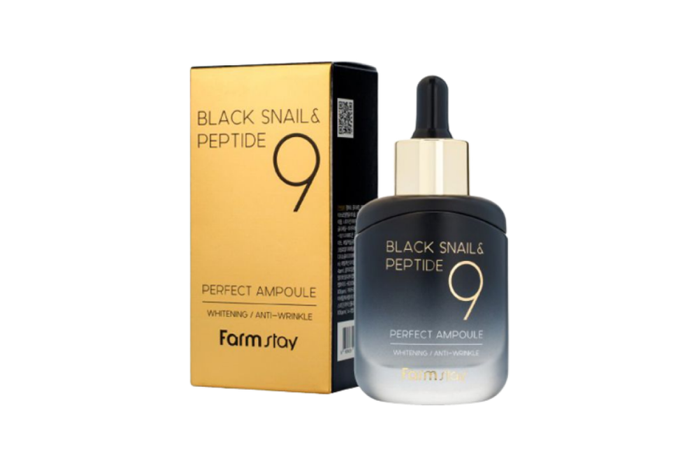 Омолаживающая сыворотка с муцином черной улитки и пептидами FARM STAY Black Snail & Peptide 9 Perfect Ampoule, 35 мл.