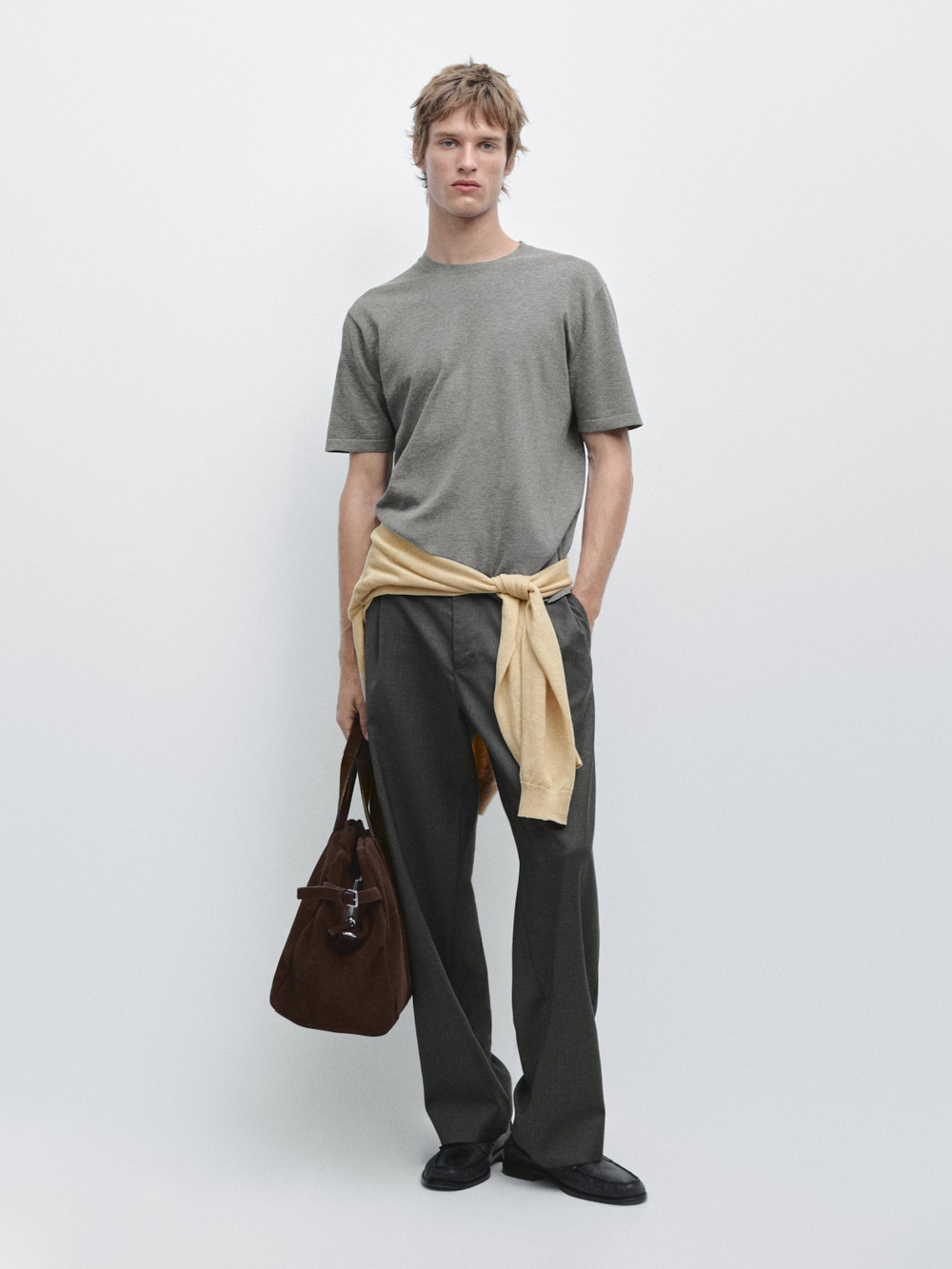 Massimo Dutti Хлопковая футболка с коротким рукавом, серый