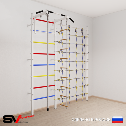 Шведская стенка Sv Sport усиленная 6140 (Турник стандарт/Канат/Лестница/Канатный лаз)