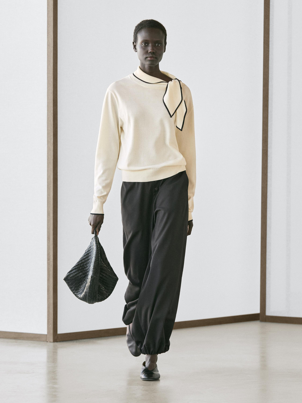 Massimo Dutti Хлопковый свитер с шарфом, натуральный/кремовый