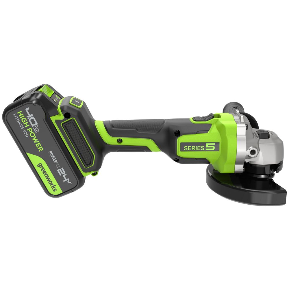 Угловая шлифовальная машина акк. Greenworks AG590, 24V, б/щет, 125 мм, 8500 об/мин, Anti-Kickback,1х4Ач,ЗУ,кор (3201007CUB)