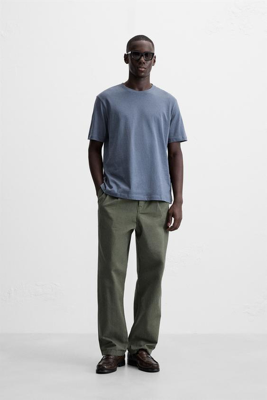 ZARA БАЗОВАЯ ФУТБОЛКА MEDIUM WEIGHT, СЕРО-СИНИЙ