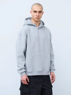 Худи оверсайз с начесом (серый меланж)