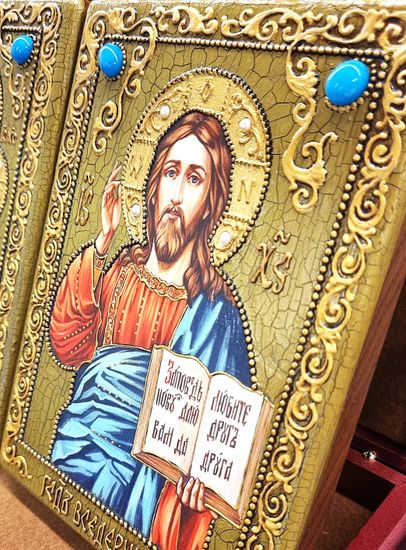 Две иконы: Казанская Божия Матерь и Господь Вседержитель 15х20. Венчальная пара.