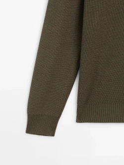 Massimo Dutti Хлопковый свитер с воротником поло, хаки