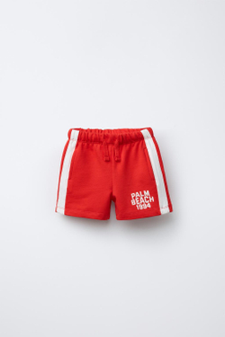 ZARA БЕРМУДЫ С НАДПИСЬЮ И ЛЕНТОЙ, КРАСНЫЙ