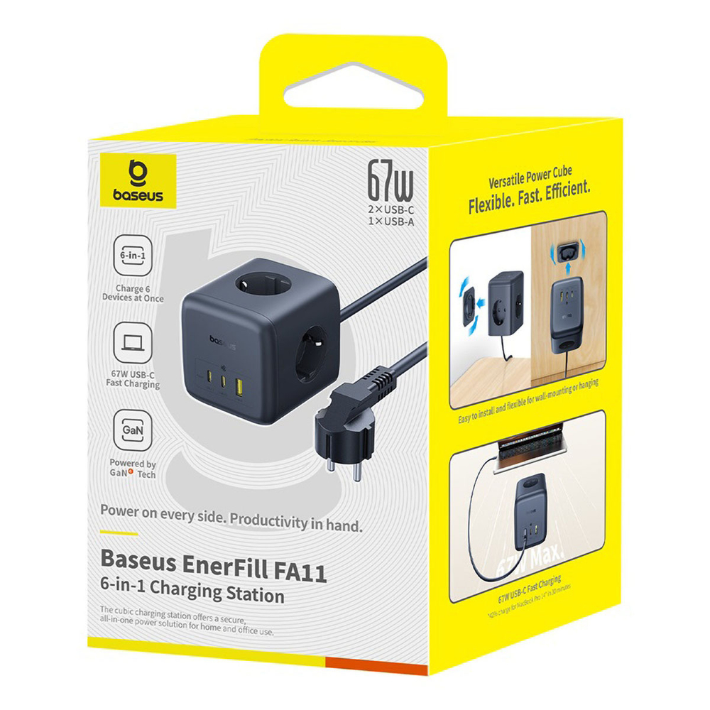 Зарядное устройство Baseus EnerFill FA11 Cube Power Strip GaN6 3AC+1U+2C 67W