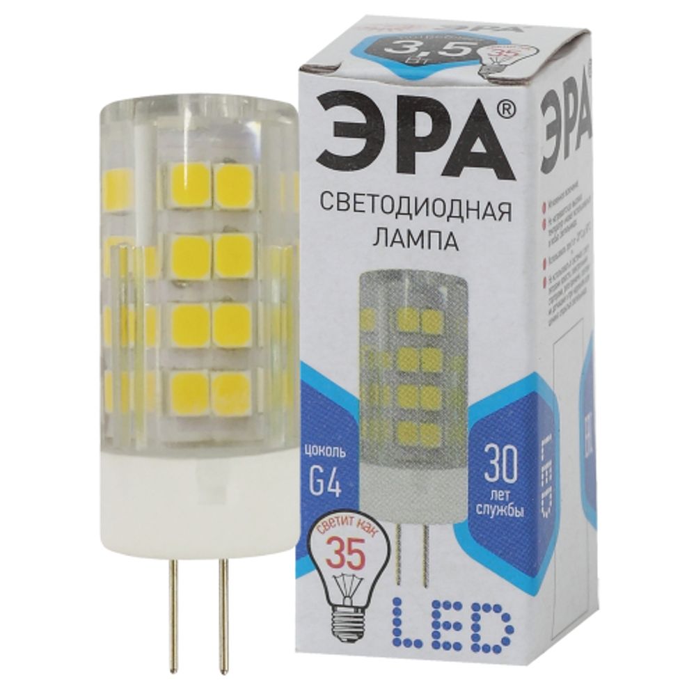 Лампа светодиодная ЭРА STD LED JC-3,5W-220V-CER-840-G4 3,5Вт керамика капсула нейтральный белый свет G4 | Лампы cветодиодные Капсульные (G4, G9)