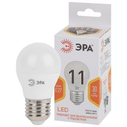 Лампа светодиодная ЭРА STD LED P45-11W-827-E27 11Вт шар теплый белый свет Е27 | Лампы cветодиодные Шар (G/P)