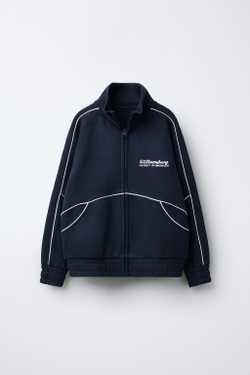 ZARA ХУДИ ИЗ МЯГКОЙ ТКАНИ С НАДПИСЬЮ, МОРСКОЙ СИНИЙ