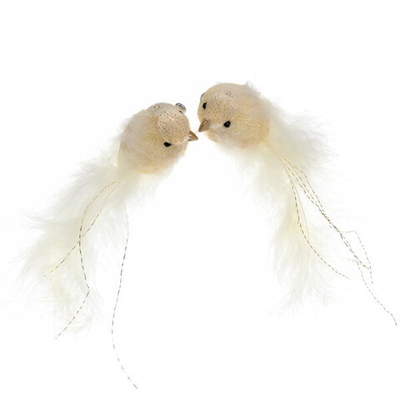 Украшение новогоднее на зажиме «Птичье пение» (набор 2 шт) 13 см,золото