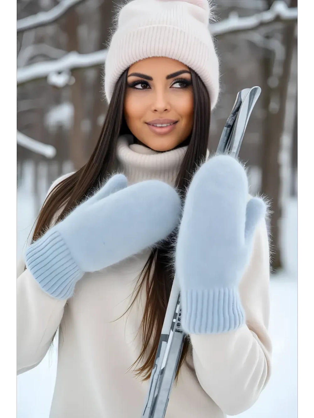 Варежки зимние теплые пушистые ангора