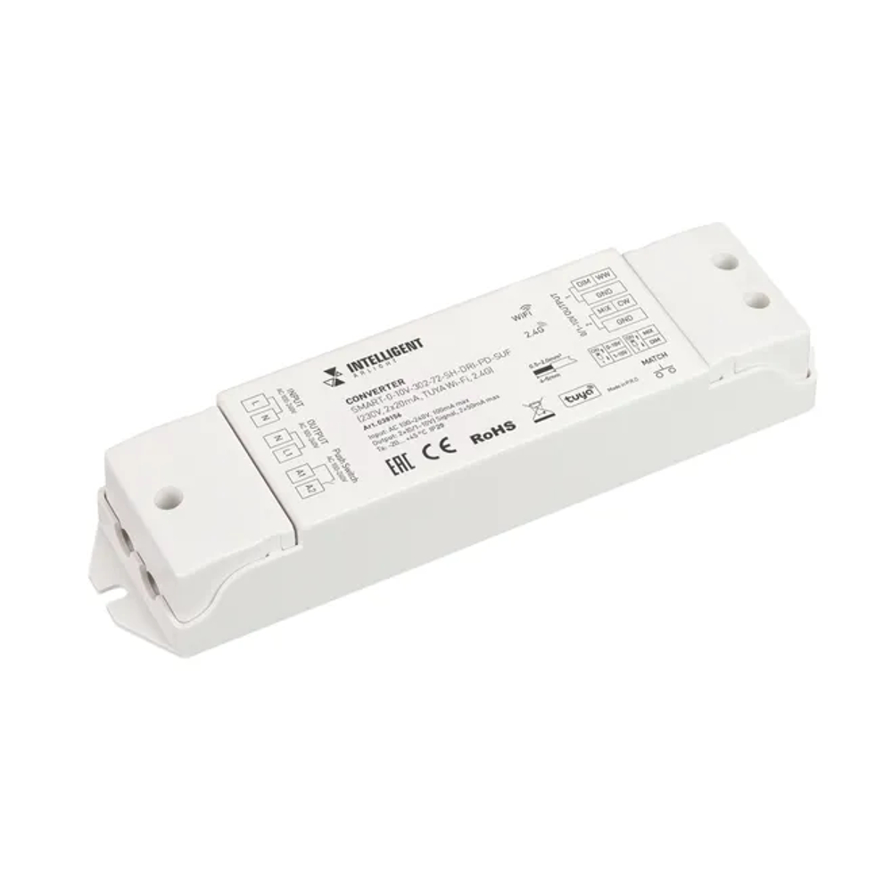 INTELLIGENT ARLIGHT Конвертер SMART-0-10V-302-72-SH-DRI-PD-SUF (230V, 2x20mA, TUYA Wi-Fi, 2.4G) (IARL, IP20 Пластик, 5 лет) 038156