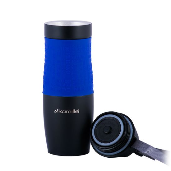 Термокружка 480 мл. из нержавеющей стали Kamille KM-2067 с TPR-вставкой и ремешком