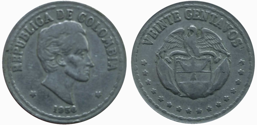 Колумбия 20 сентаво, 1956 Симон Боливар VF