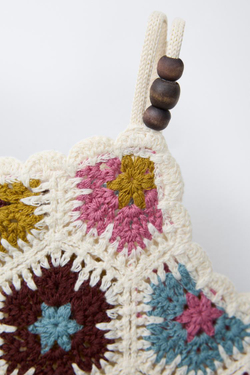 ZARA ТОП ИЗ КРУЖЕВА КРОШЕ С ЦВЕТАМИ И БУСИНАМИ, РАЗНОЦВЕТНЫЙ