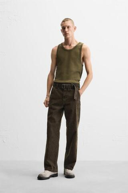 ZARA МАЙКА В РУБЧИК БЕЗ РУКАВОВ — LIMITED EDITION, ТЕМНЫЙ ХАКИ