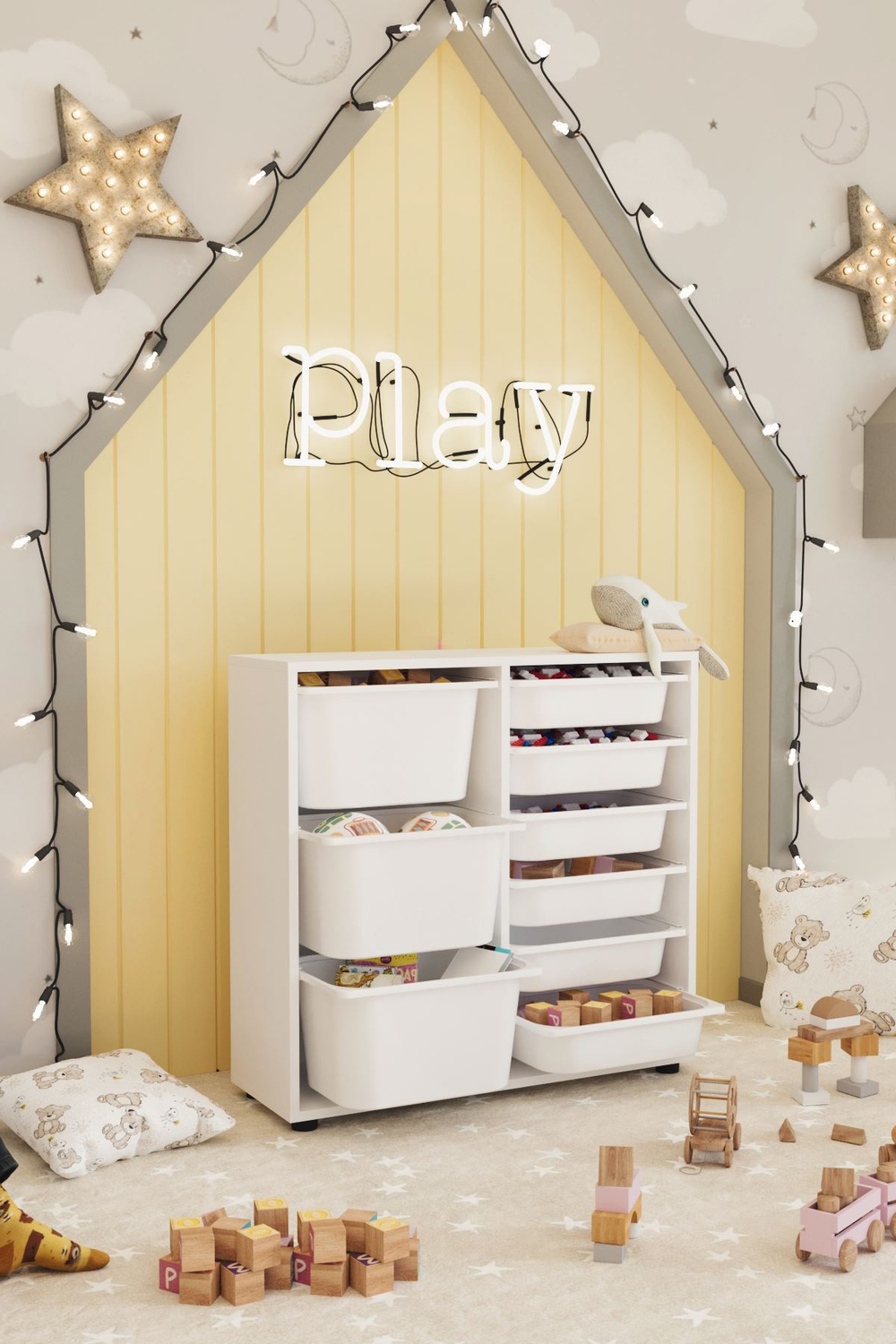 Стеллаж CAGLA с 9 выдвижными ящиками - белый