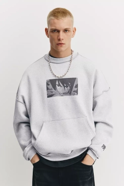 PULL&BEAR Толстовка Dan Da Dan, серый меланж