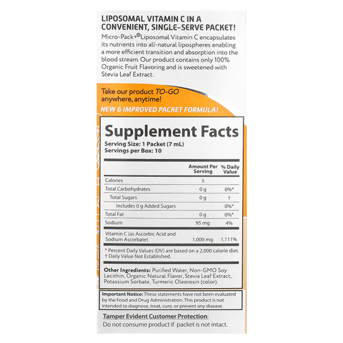 Aurora Nutrascience, Micro-Pack+®, липосомальный витамин C, 10 пакетиков по 7 мл (0,24 жидк. унции)