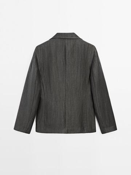 Massimo Dutti Костюмный пиджак из струящейся смесовой льняной ткани, серый