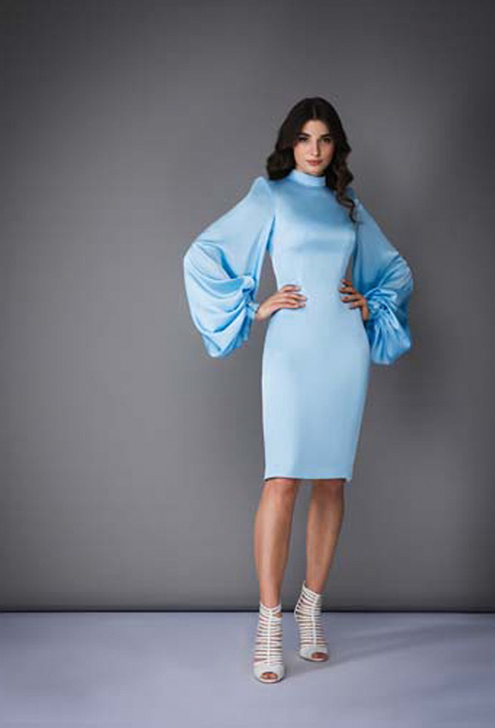 Платье-футляр небесно-голубое 08-03-21SS