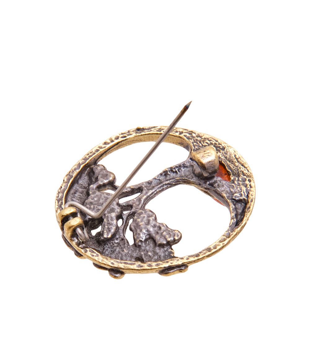 AM-3435 Брошь «Древо Счастья» (латунь, янтарь)