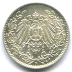 1/2 марки 1916 (A) Германия XF-AU
