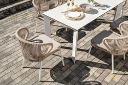 "Венето" обеденная группа на 6 персон со стульями "Милан", каркас белый, роуп бежевый