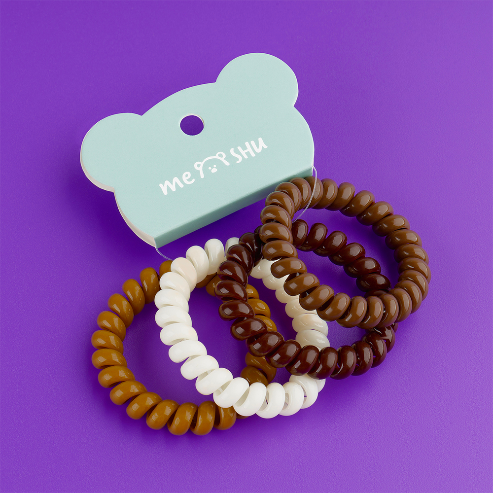 Резинки для волос MESHU, пружинки, коричневые ассорти, 4шт., диаметр 4,5см, европодвес MS_60572