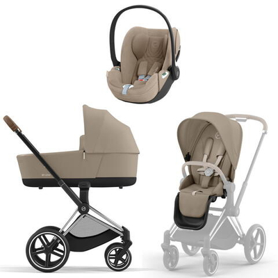 Коляска 3 в 1 Cybex Priam IV Chrome Brown complete и автокресло Cloud T i-Size Cozy Beige Plus Cozy Beige