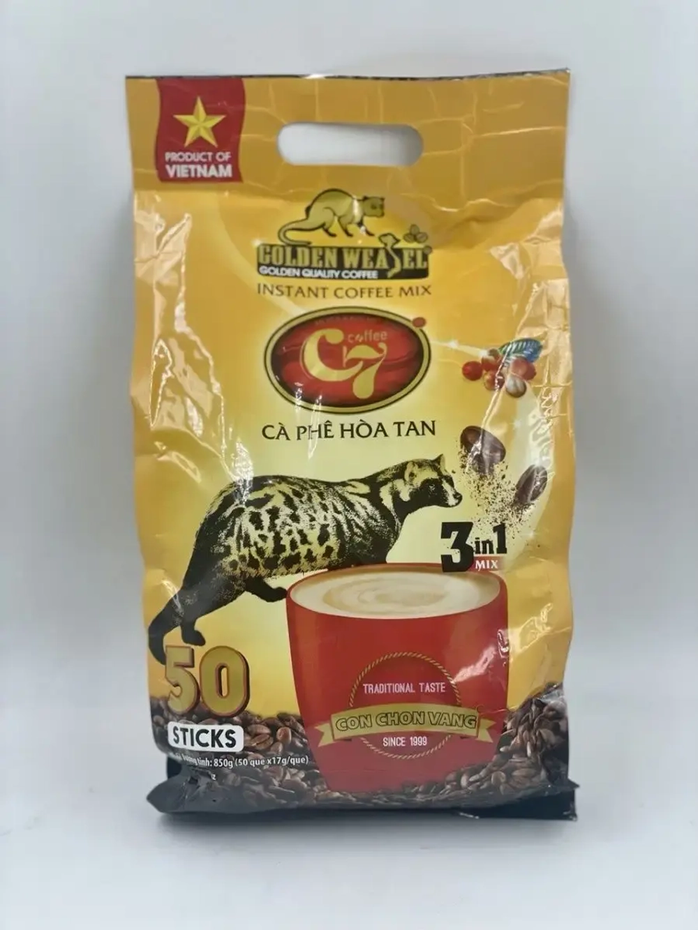 Растворимый вьетнамский кофе HUCAFOOD 3в1 (50 стиков 17 гр)