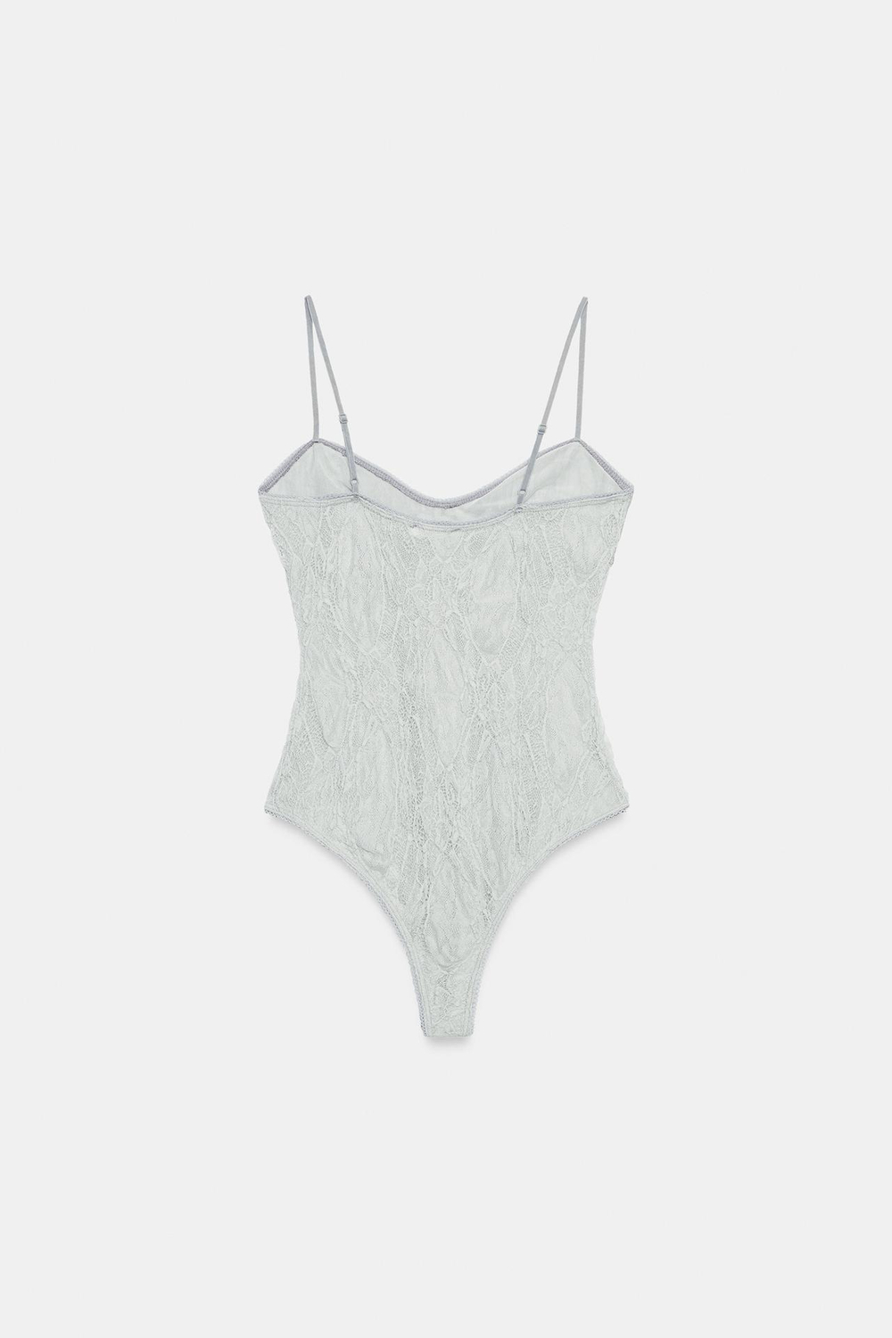 ZARA БОДИ С КОНТРАСТНЫМ КРУЖЕВОМ, СЕРО-СИНИЙ