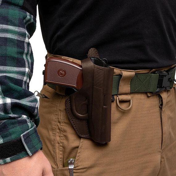 Кобура поясная к ПМ формованная кожаная коричневая (HS-ПК-5к) Helios