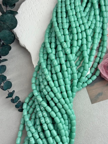 Стеклянные бусины, бочонок 6*9 мм, нить 38 см, Бирюза