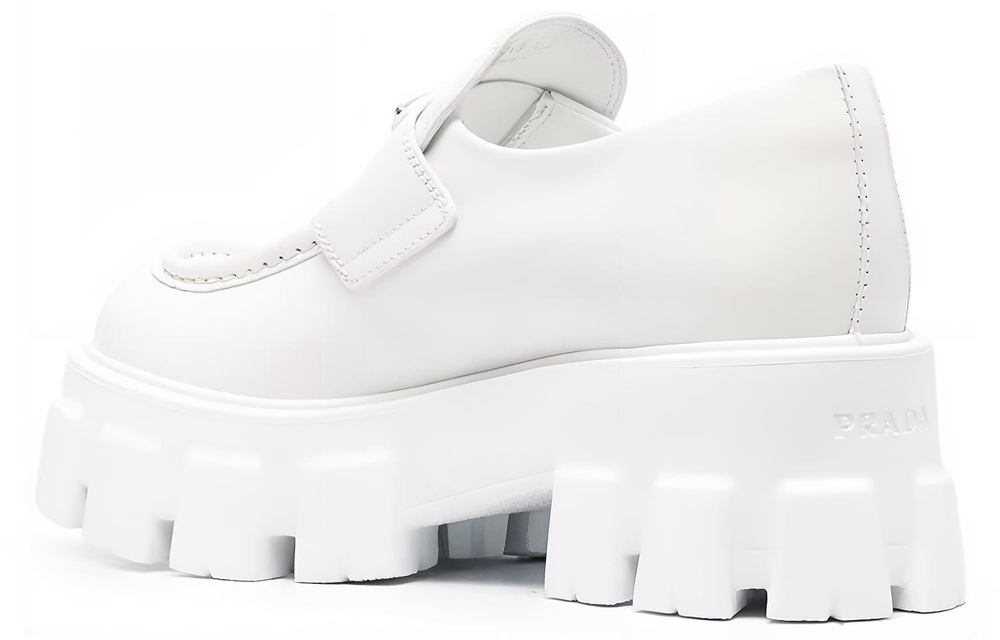 PRADA Brushed Leather Monolith Loafers "White" Women"s